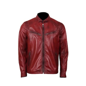 Vintage Handmade Sheep Leather Biker Jacket - English Red Cafe Jacket