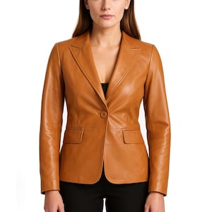 Genuine Sheepskin Leather Blazer: Women's Tailored Camel Coat