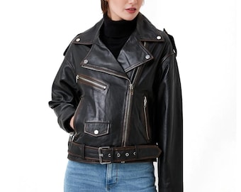 Handmade Leather Biker Jacket: Vintage-Look Moto with Hand-Aged Detail - Valentines Day Gifts