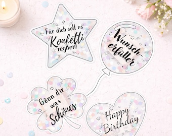 Schüttelkarte zum Geburtstag zum Ausdrucken für Geldgeschenke & Gutscheine| Lucky clover Vorlage | Wunscherfüller | Last-Minute-Geschenkidee