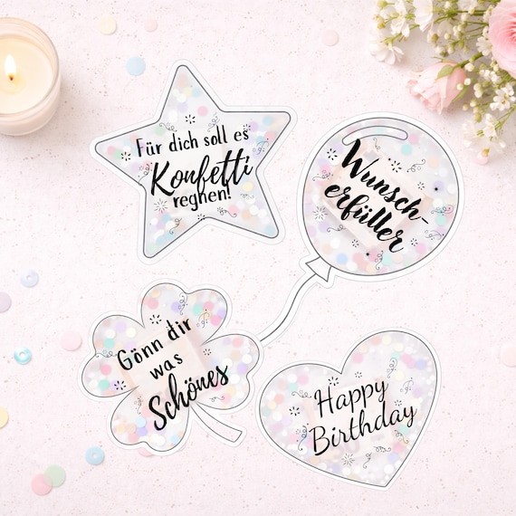 Schüttelkarte zum Geburtstag zum Ausdrucken für Geldgeschenke & Gutscheine| Lucky clover Vorlage | Wunscherfüller | Last-Minute-Geschenkidee
