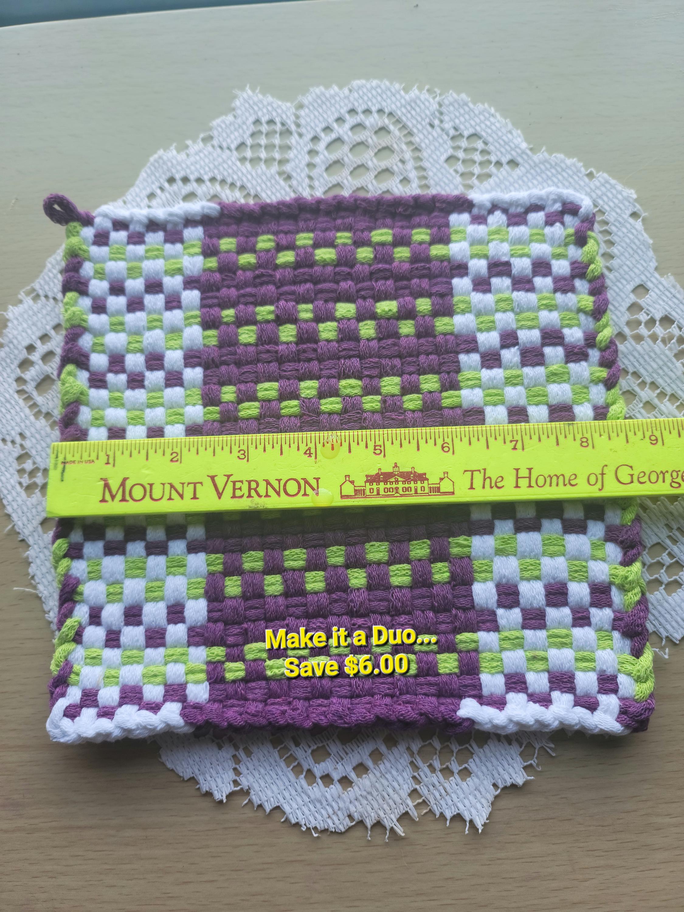 Purple, Green Designed Loom Potholder, Colorful Kitchen Decor, Handmade ...