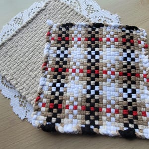 Handwoven Large 8 Inch Multicolored Potholder Set, Heat Resistant Hot Pads, Looped Trivets