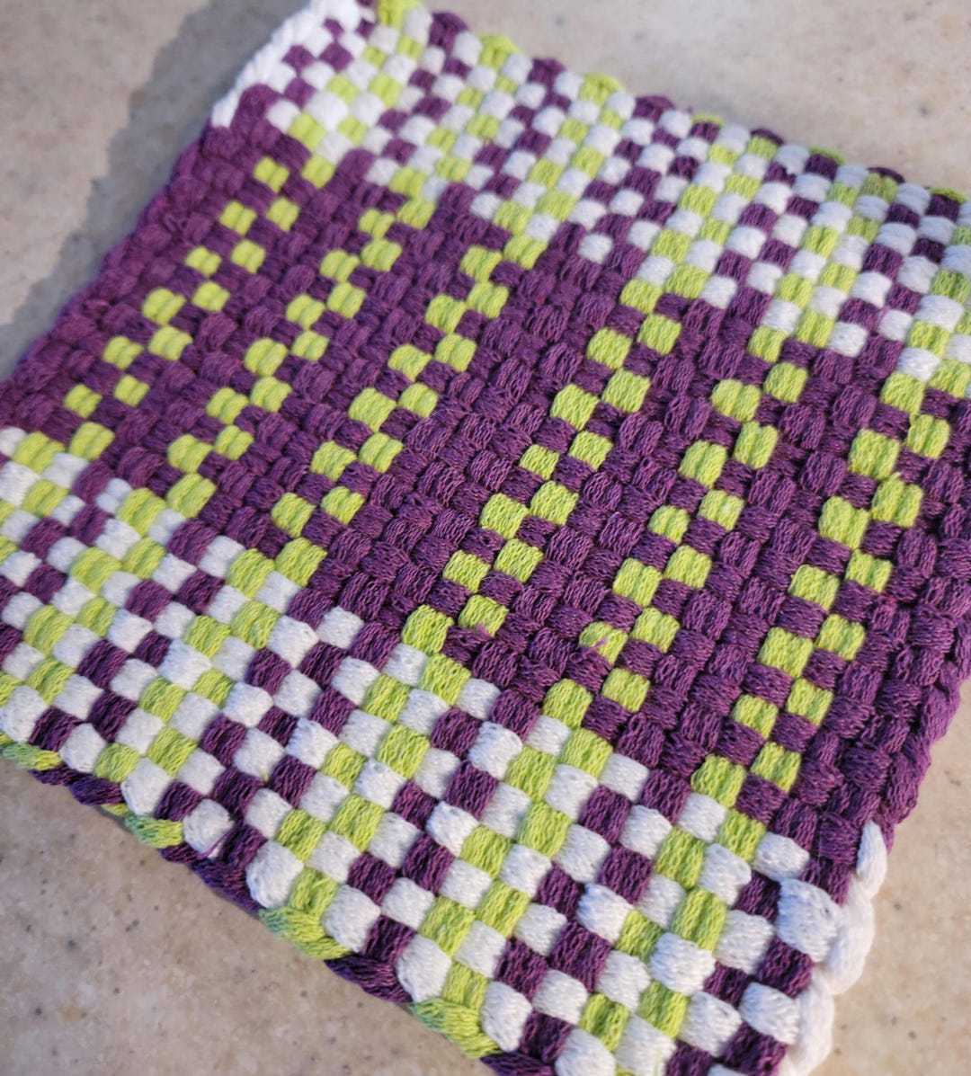 Purple, Green Designed Loom Potholder, Colorful Kitchen Decor, Handmade ...