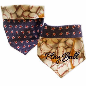 Baseball Dog Bandana - Reversible Baseball and Stars Dog Bandana - Personalized Dog Bandana