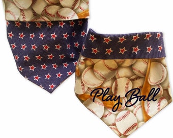 Baseball Dog Bandana - Reversible Baseball and Stars Dog Bandana - Personalized Dog Bandana