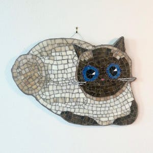 Siamese cat mosaic wall art - hand made stained glass wall hanging