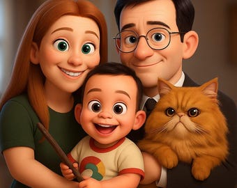 Custom Pixar Style Portrait from Your Photo | Personalized 3D Cartoon Character | Couple, Family, Pet Gift | Digital Pixar Art