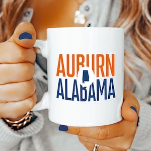 Auburn Alabama Coffee Mug Bold State Pride Cup with Alabama Silhouette Orange and Navy Gift for Auburn Fan or Native