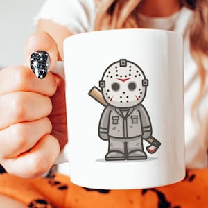 Cute Jason Voorhees Coffee Mug Ceramic Horror Movie Slasher Cup Funny Friday the 13th Gift for Halloween Fans Chibi Killer Mask Mug