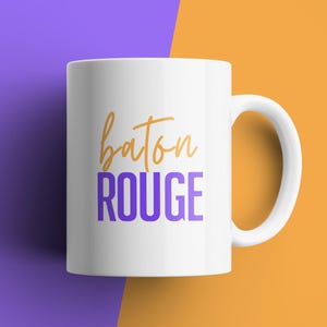 Baton Rouge Coffee Mug Purple and Gold Ceramic Cup Louisiana Gift for LSU Fan College Town Pride Office Home Drinkware
