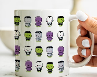 Kawaii Halloween Monster Coffee Mug: Spooky Frankenstein, Vampire, Zombie