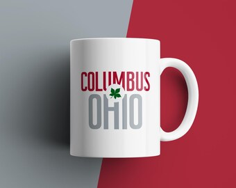Taza de café de Columbus, Ohio: cerámica roja y gris con el orgullo de la ciudad