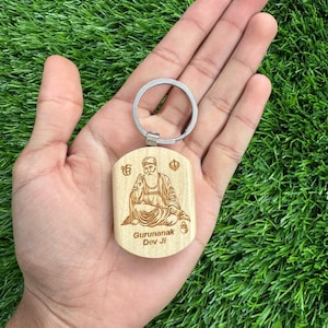 Wooden Punjabi Keychain Guru Nanak Dev Ji Keyring Ik Onkar Khanda Sikhi Singh Kaur Khalsa Engraved G4