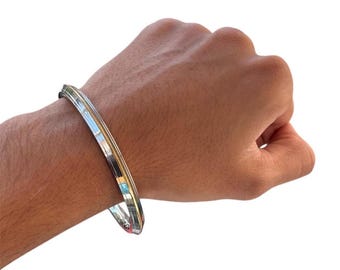 Sikh Kara Stainless Steel Bracelet Brass Line Kada Singh Kaur Khalsa Kakaar Punjabi Sikhism Bangle Karra Edged Design DD51
