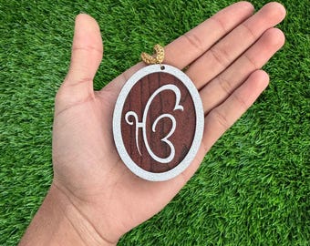 Wooden Sikh Ik Onkar Car Hanging Pendant Ornament Mahogany Silver Colour Khalsa Singh Kaur Khanda Unique Sikh Gift Kirpan Symbol G9