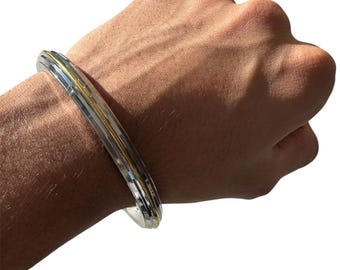 Sikh Kara Edelstahl Dickes Armband Messing Linie Kada Singh Kaur Khalsa Kakaar Punjabi Sikhismus Armreif Karra Edged Design DD52