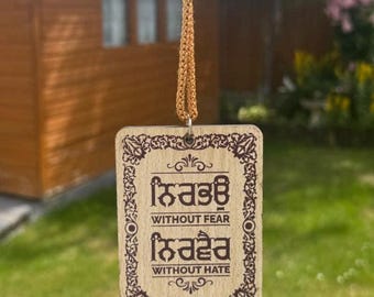 Percha de madera Sikh Punjabi Nirbhau Nirvair espejo de coche Floral Khalsa colgante ZZ6