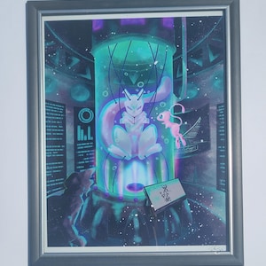 Mewtwo and Mew Art Print | Handmade Pocket monster Digital Watercolor Art | 2 Sizes