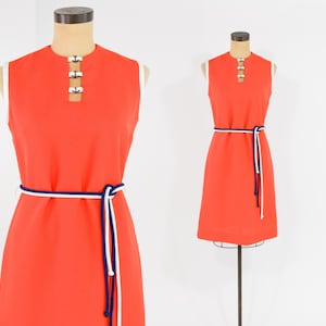 1960s Orange Sleeveless Shift Dress Medium