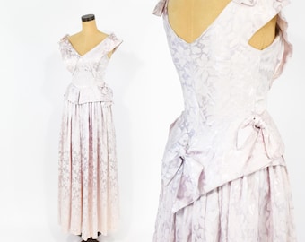1940s Pink Satin Evening Dress Peplum Style Party Dress, Extra Small