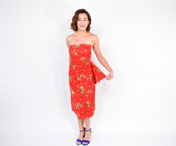 1940s Red Novelty Print Dress, Fairy Print, XS - image 7