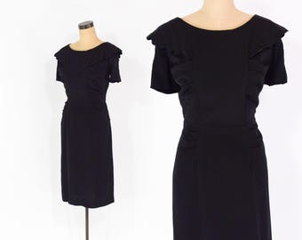 Vestido de crepé negro de los años 40, talla extra grande