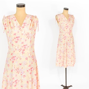 1950s Yellow Floral Print Day Dress, Medium