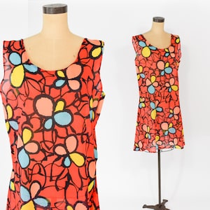 1960s Orange Sleeveless Shift Dress Medium