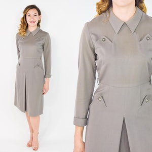 1940s Taupe Gabardine Secretary Dress