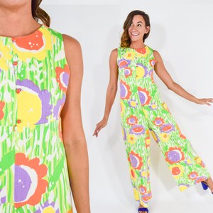 1960s Green Print Jumpsuit, Medium