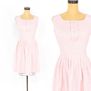 1950s Pink Seersucker Summer Dress, Small