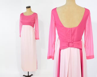 1960s Pink Evening Dress | Long Sleeve Long Party Dress, Medium