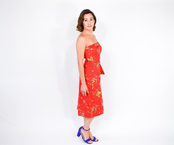1940s Red Novelty Print Dress, Fairy Print, XS - image 4