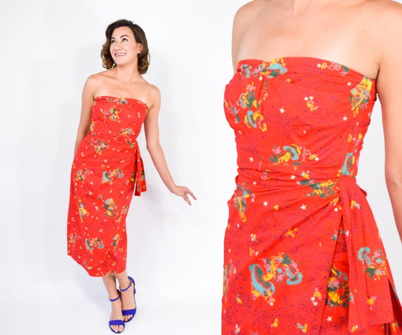 1940s Red Novelty Print Dress, Fairy Print, XS - image 10