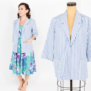 Chaqueta de rayas azules y blancas de los años 90, blazer de verano