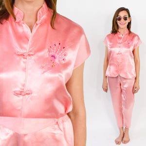 1960s Pink Satin Pajamas Set, Medium