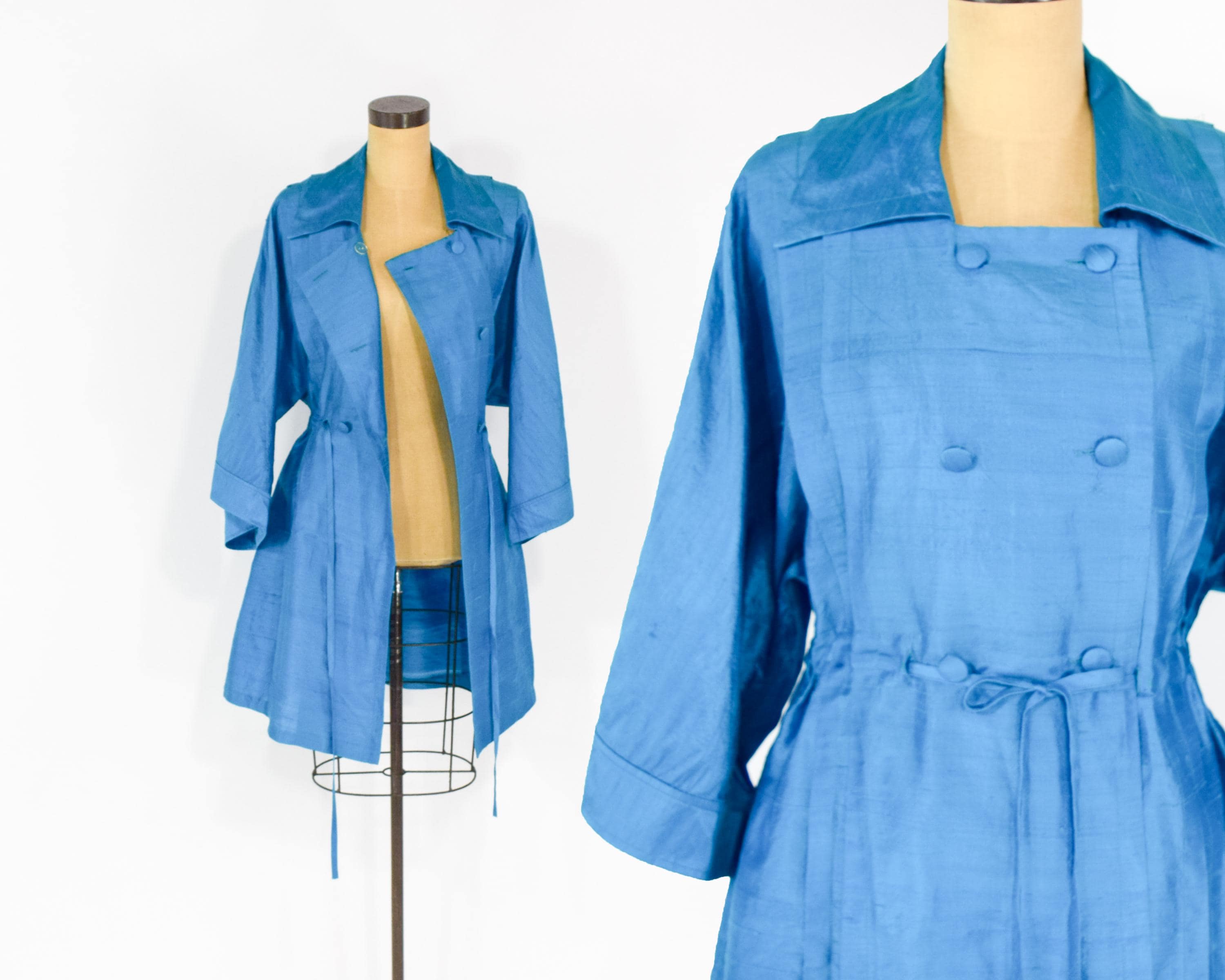 ジャケット・アウター 90s BALENCIAGA wool/silk iridescent coat 1990s Iridescent Blue Silk Trench Coat Extra Large XL - Etsy Canada