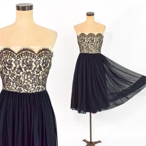 1950s Black Silk Chiffon Party Dress Small
