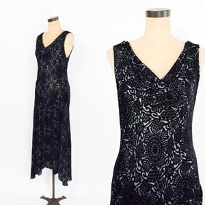 1990s Black Burnout Velvet Dress | Bias Cut Goth Maxi Dress