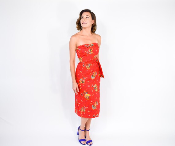 1940s Red Novelty Print Dress, Fairy Print, XS - image 5
