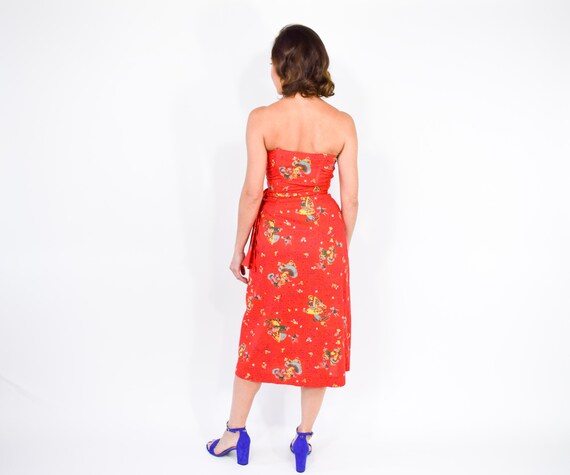 1940s Red Novelty Print Dress, Fairy Print, XS - image 3