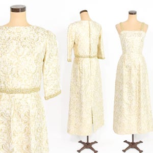1960er Jahre Gold Abendkleid & Jacke Set Small