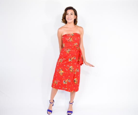 1940s Red Novelty Print Dress, Fairy Print, XS - image 9