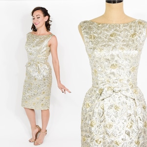 1960s Gold & Silver Cocktail Party Dress Extra Small
