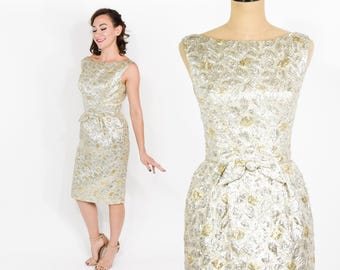 1960s Gold & Silver Cocktail Party Dress Extra Small