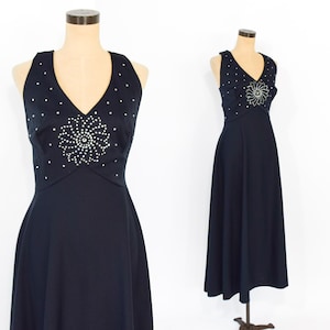 1970s Black Rhinestone Halter Dress