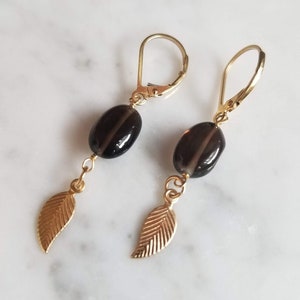 Smokey Quartz Earrings, Smokey Quartz Gold Filled Dangle Earrings, Drop Natural Stone Earrings, Mothers Day Gifts, Birthday Free Shipping