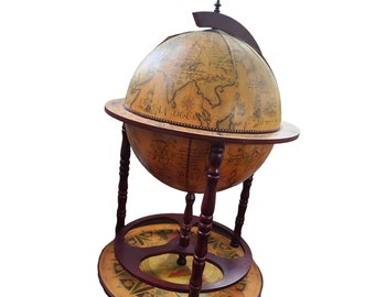 Vintage Italian Portable Zodiac Decorative Floor Globe Bar Cart, Rolling Bar Cart, Lidded Bar