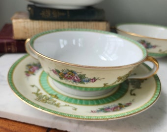 Set of 4 Noritake Marilyn Pattern, Flat Cream Soup Bowls, Base Plate Soup Saucer Set, Mothers Day Gifts, Garden Party Ideas